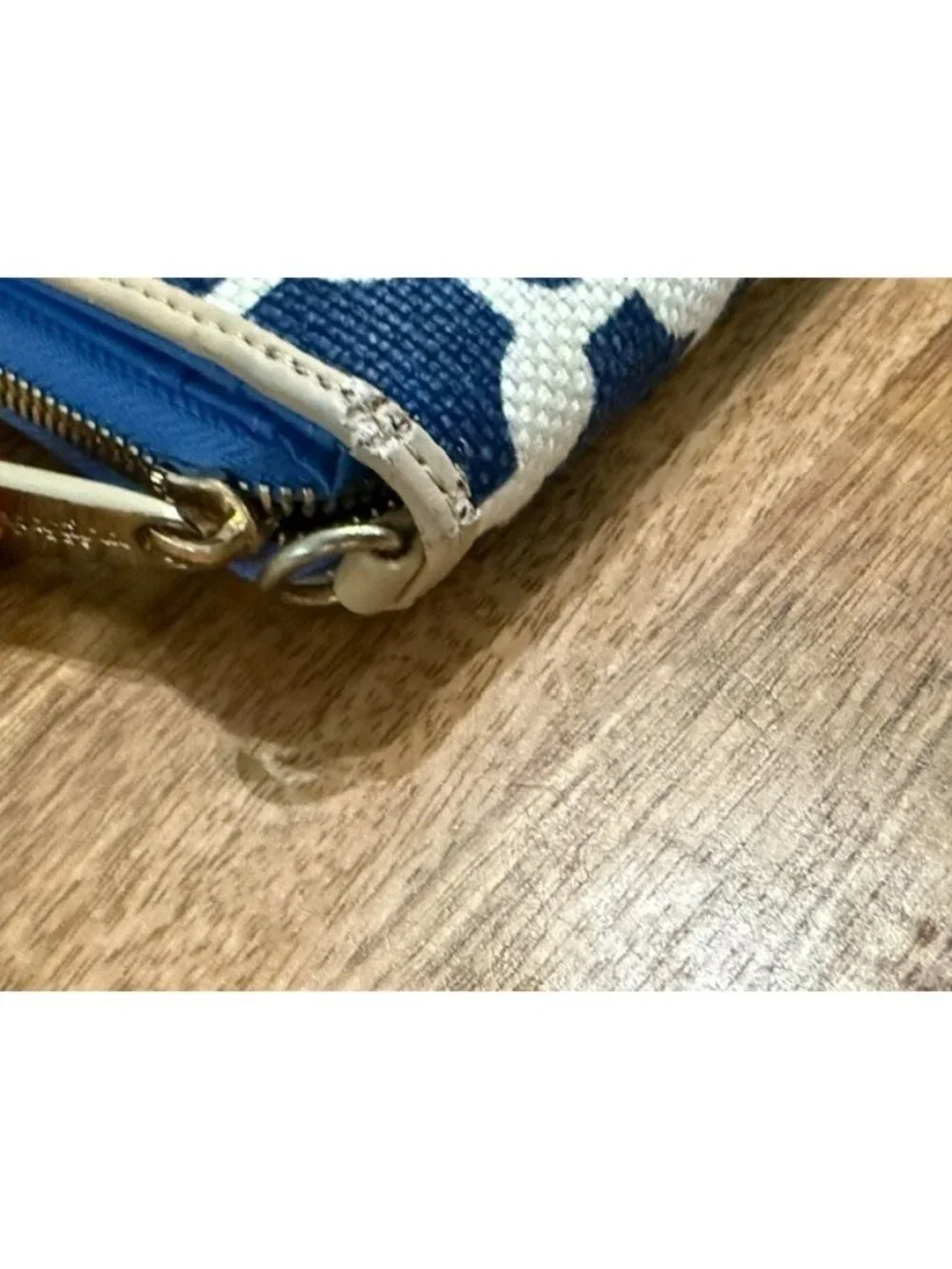 Spartina 449 May River Wallet Starfish Linen Leather Tan Navy White Snap Zip Aro